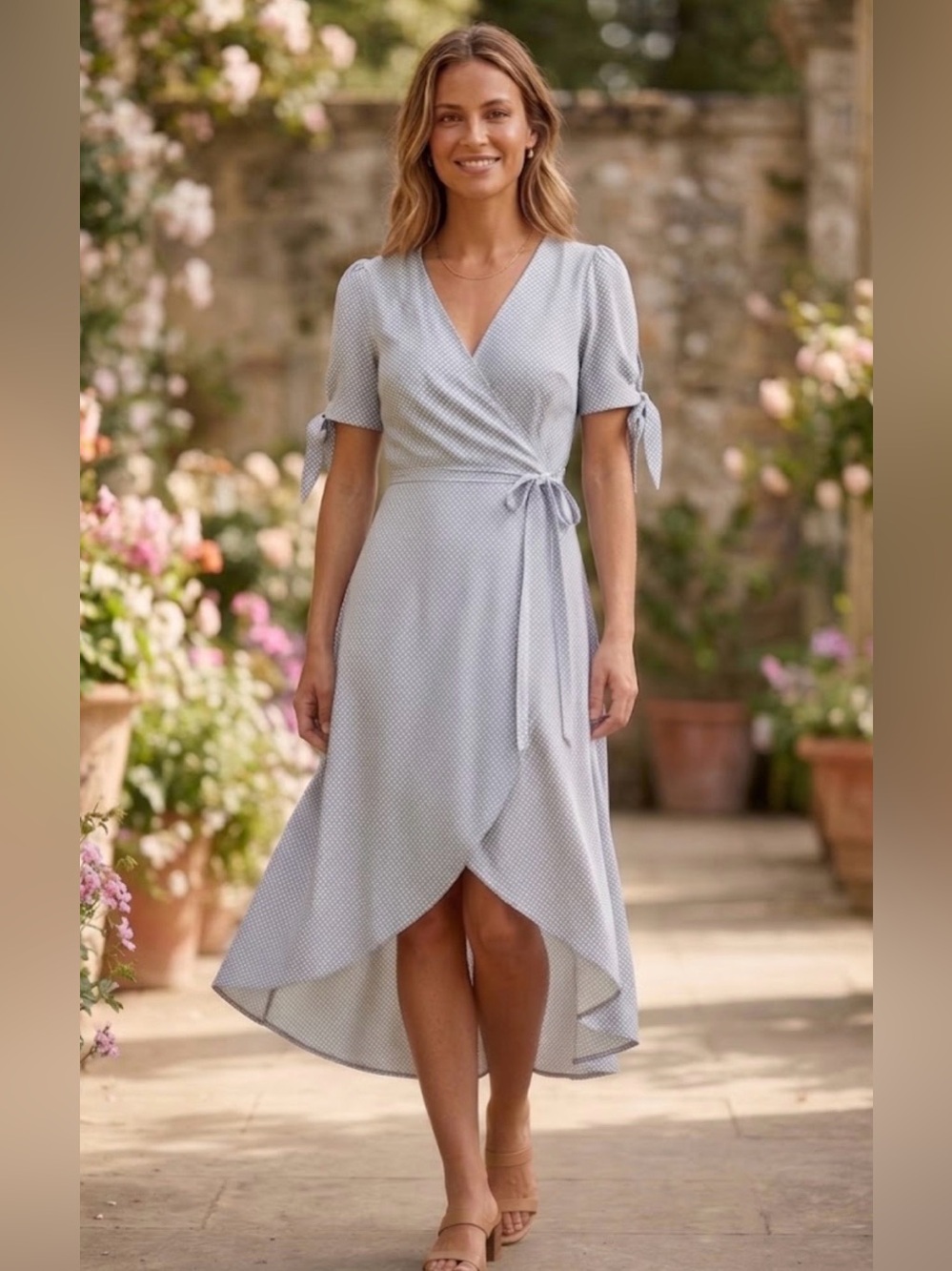 Showpo Light Blue Polka Dot Wrap High-Low Dress size 4